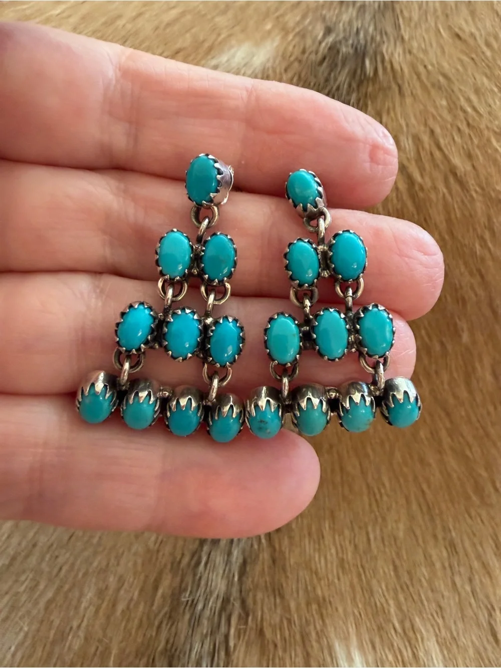 ❤️ Kingman Turquoise Navajo Style Sterling 925 Dangle Chandelier Earrings 12.2G - Picture 3 of 12